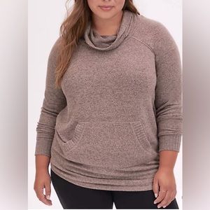 Torrid Super Soft Plush Kangaroo Pocket Cowl Neck Raglan Tunic Pullover SZ 1